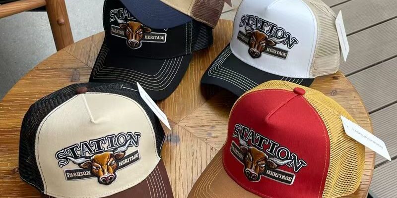 Bull embroidered breathable trucker hat for spring and summer
