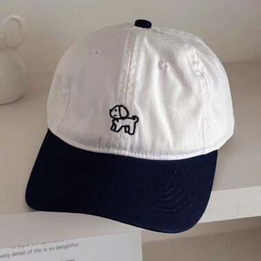 Cute cartoon dog embroidered color-block baseball hat