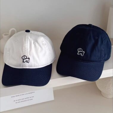 Cute cartoon dog embroidered color-block baseball hat
