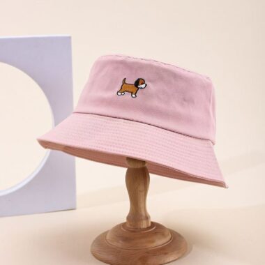 Cute cat and dog embroidered sun-proof bucket hat
