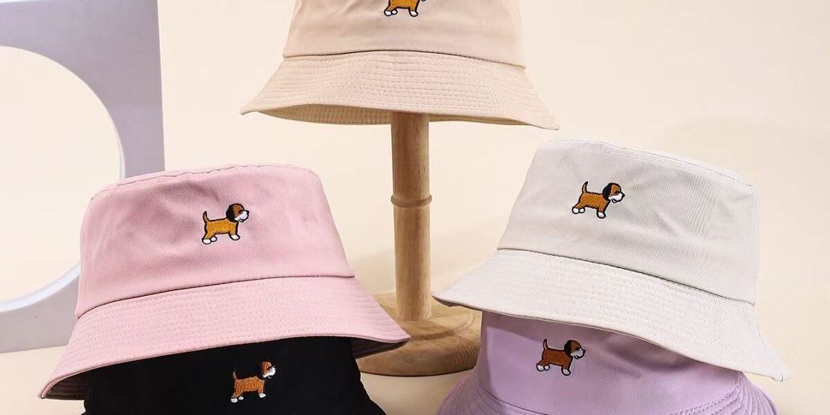 Cute cat and dog embroidered sun-proof bucket hat