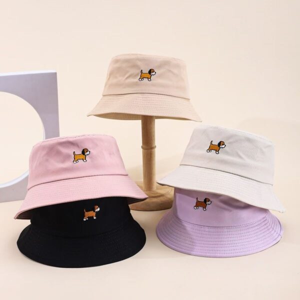 Cute cat and dog embroidered sun-proof bucket hat
