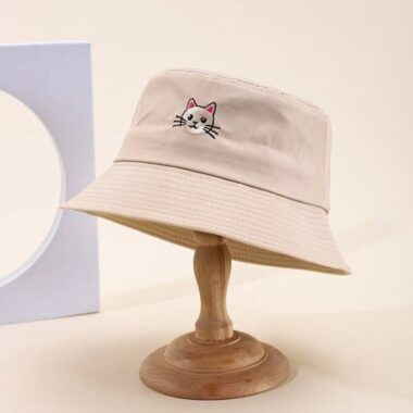 Cute cat and dog embroidered sun-proof bucket hat