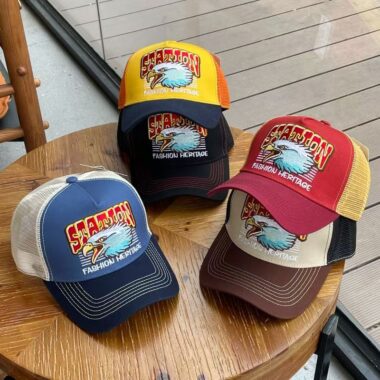 Mesh breathable trucker hat with eagle embroidery