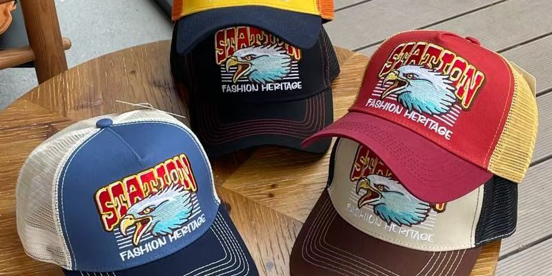 Mesh breathable trucker hat with eagle embroidery
