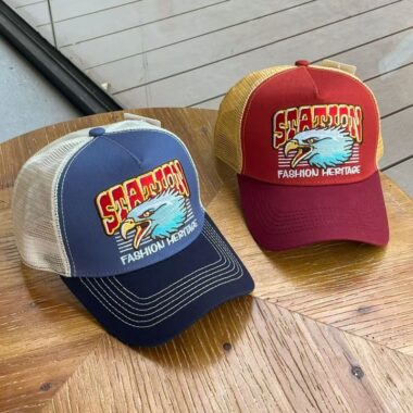 Mesh breathable trucker hat with eagle embroidery