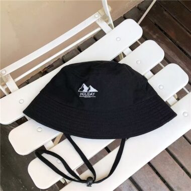 Korean outdoor bucket hat with wind cord and sun protection