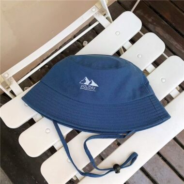 Korean outdoor bucket hat with wind cord and sun protection