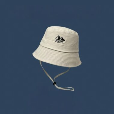 Korean outdoor bucket hat with wind cord and sun protection