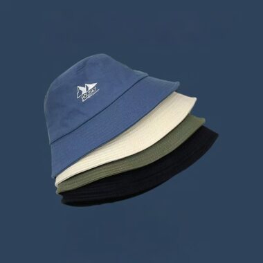 Korean outdoor bucket hat with wind cord and sun protection