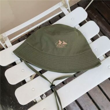 Korean outdoor bucket hat with wind cord and sun protection