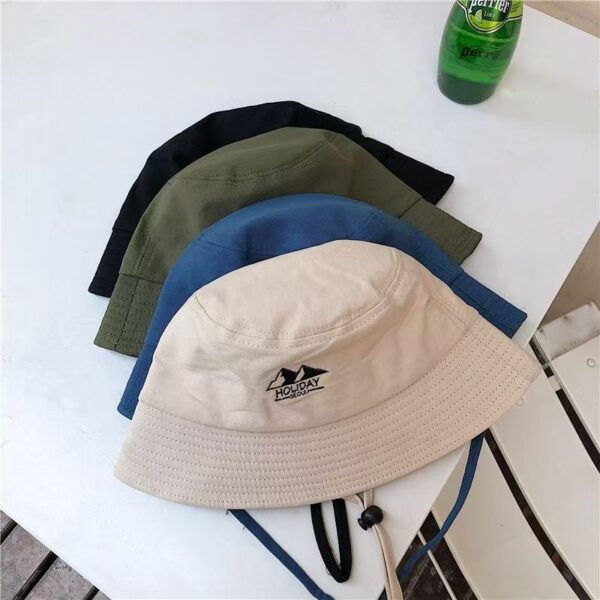 Korean outdoor bucket hat with wind cord and sun protection