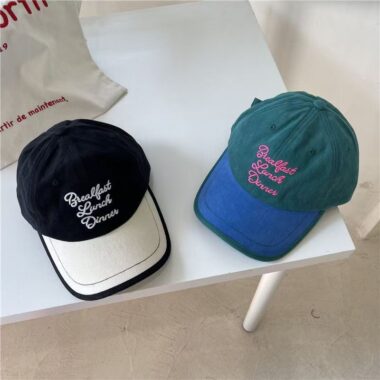 Color-block large brim baseball hat with letter embroidery