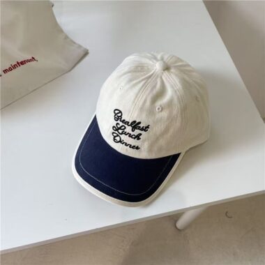 Color-block large brim baseball hat with letter embroidery