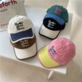 Color-block large brim baseball hat with letter embroidery