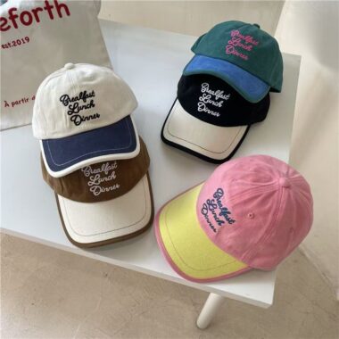 Color-block large brim baseball hat with letter embroidery