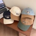 Korean-style vintage color-block embroidered sun-shade baseball hat