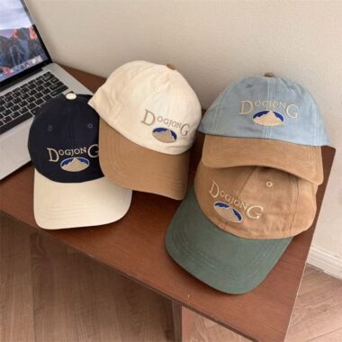 Korean-style vintage color-block embroidered sun-shade baseball hat