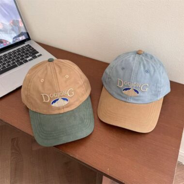 Korean-style vintage color-block embroidered sun-shade baseball hat