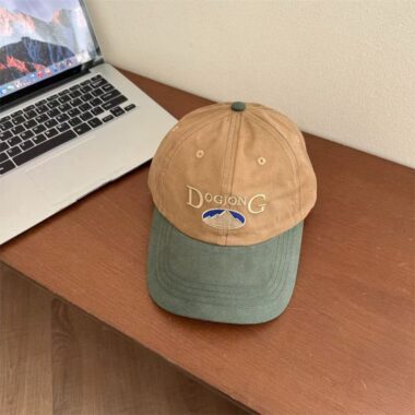 Korean-style vintage color-block embroidered sun-shade baseball hat