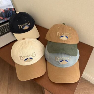 Korean-style vintage color-block embroidered sun-shade baseball hat