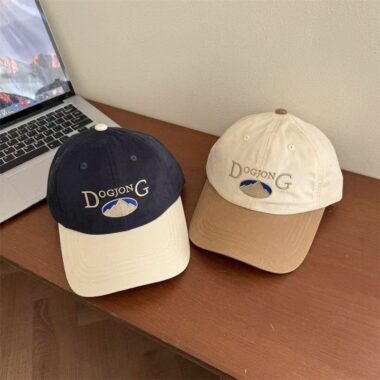 Korean-style vintage color-block embroidered sun-shade baseball hat