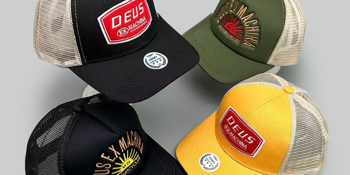 Vintage embroidered letter trucker hat with sun-shade brim