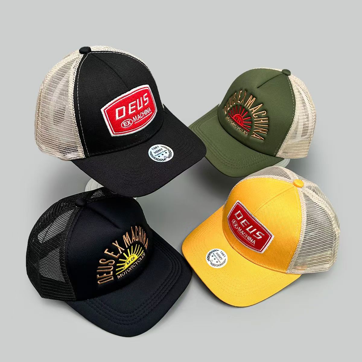 Vintage embroidered letter trucker hat with sun-shade brim