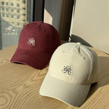 spring summer cat embroidered wide brim soft crown women baseball hat