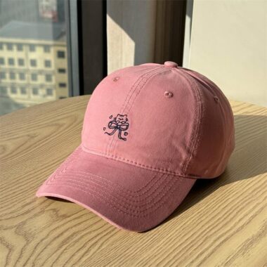 spring summer cat embroidered wide brim soft crown women baseball hat