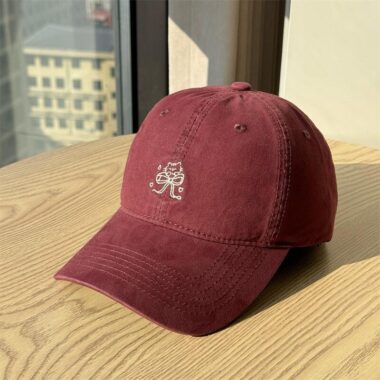 spring summer cat embroidered wide brim soft crown women baseball hat