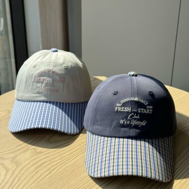 korean contrast plaid letter embroidered women baseball hat