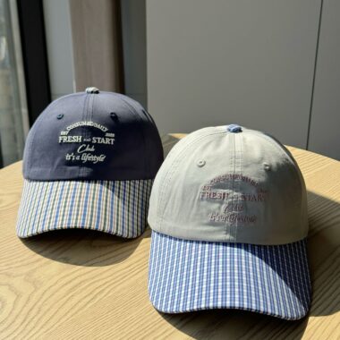 korean contrast plaid letter embroidered women baseball hat