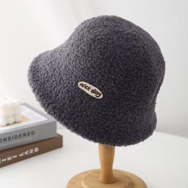 winter cute letter sherpa fleece women bucket hat