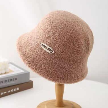 winter cute letter sherpa fleece women bucket hat