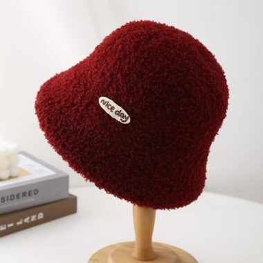 winter cute letter sherpa fleece women bucket hat