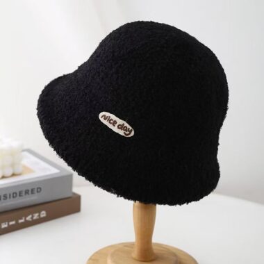 winter cute letter sherpa fleece women bucket hat