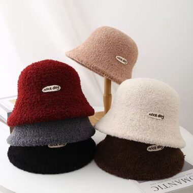 winter cute letter sherpa fleece women bucket hat