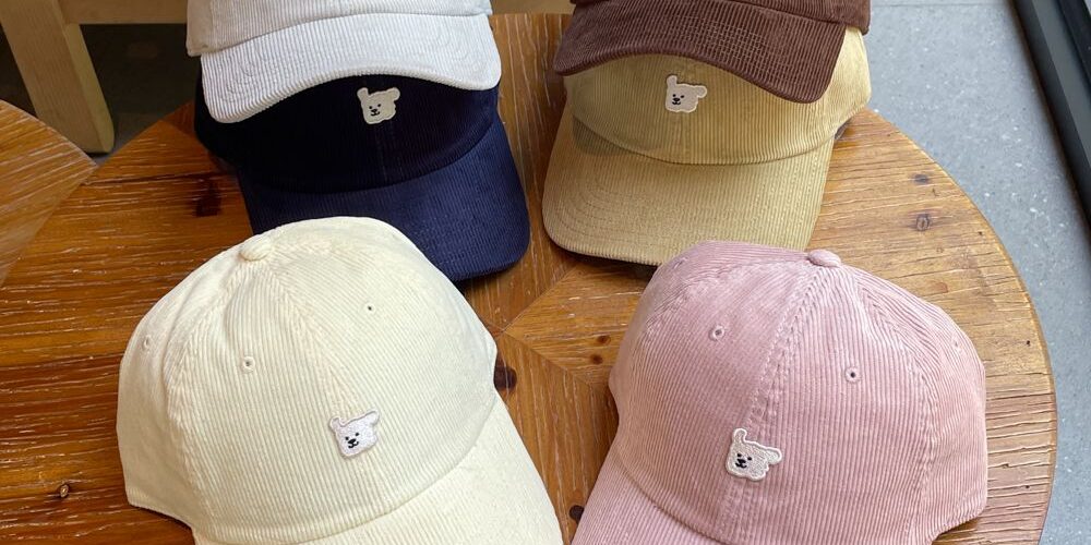 japanese retro dog label corduroy unisex baseball hat