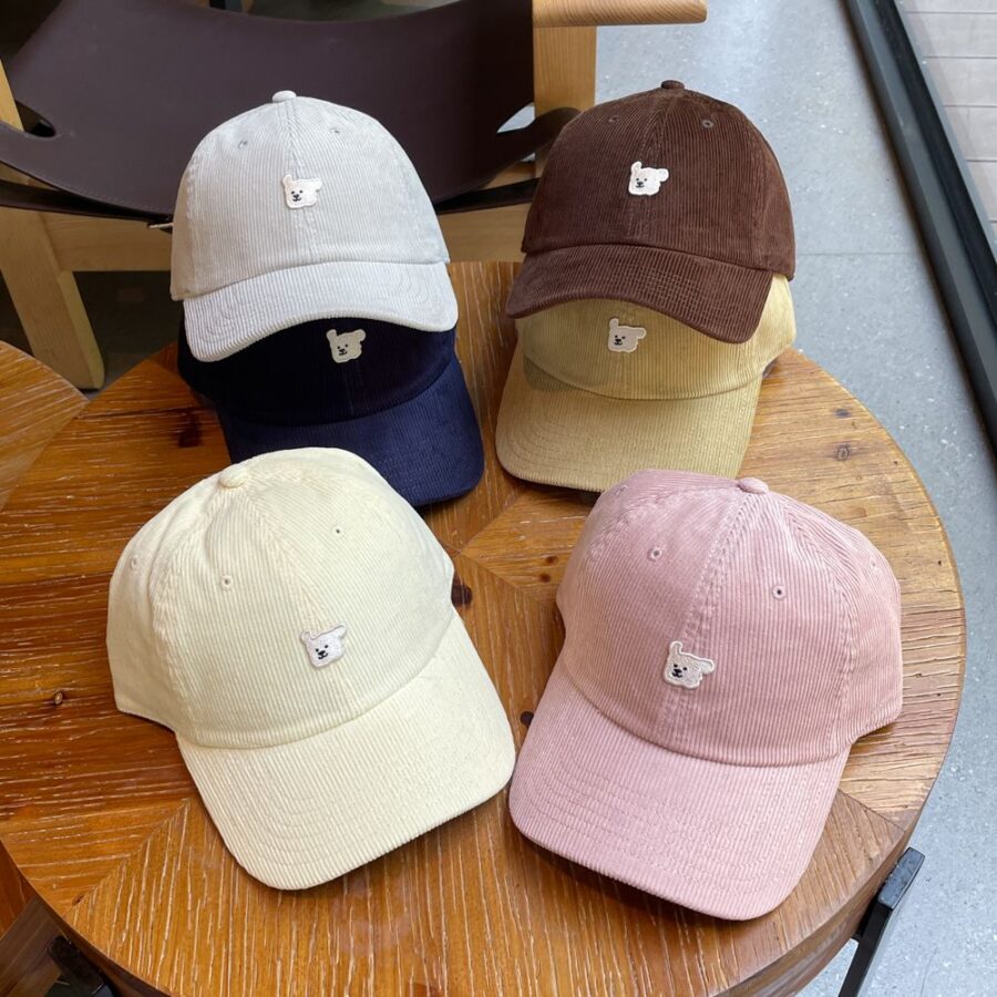 japanese retro dog label corduroy unisex baseball hat
