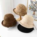 Japanese bow thickened warm women bucket hat autumn winter