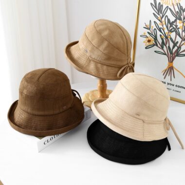 Japanese bow thickened warm women bucket hat autumn winter