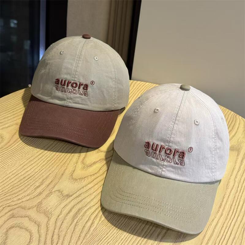 korean soft crown color block letter embroidered baseball hat