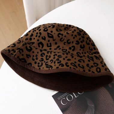 korean vintage reversible leopard print women bucket hat