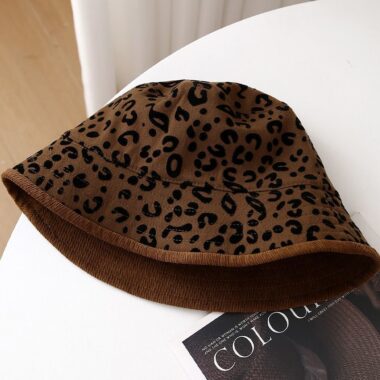 korean vintage reversible leopard print women bucket hat