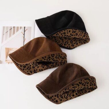 korean vintage reversible leopard print women bucket hat