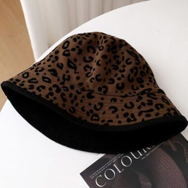 korean vintage reversible leopard print women bucket hat