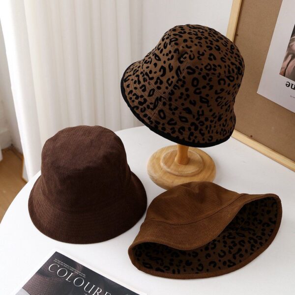 korean vintage reversible leopard print women bucket hat