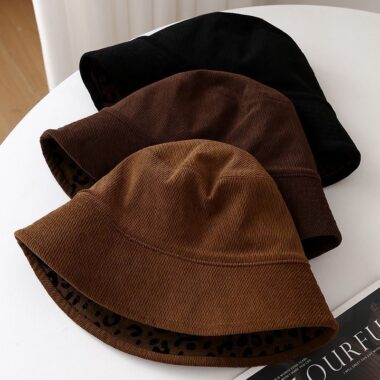 korean vintage reversible leopard print women bucket hat