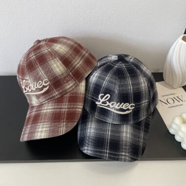 autumn winter korean vintage plaid letter embroidered baseball hat